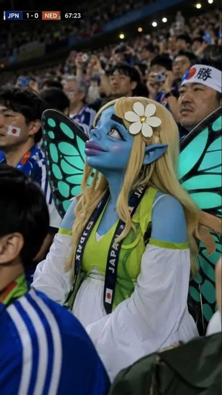 サッカー観戦中の美女のサムネイル